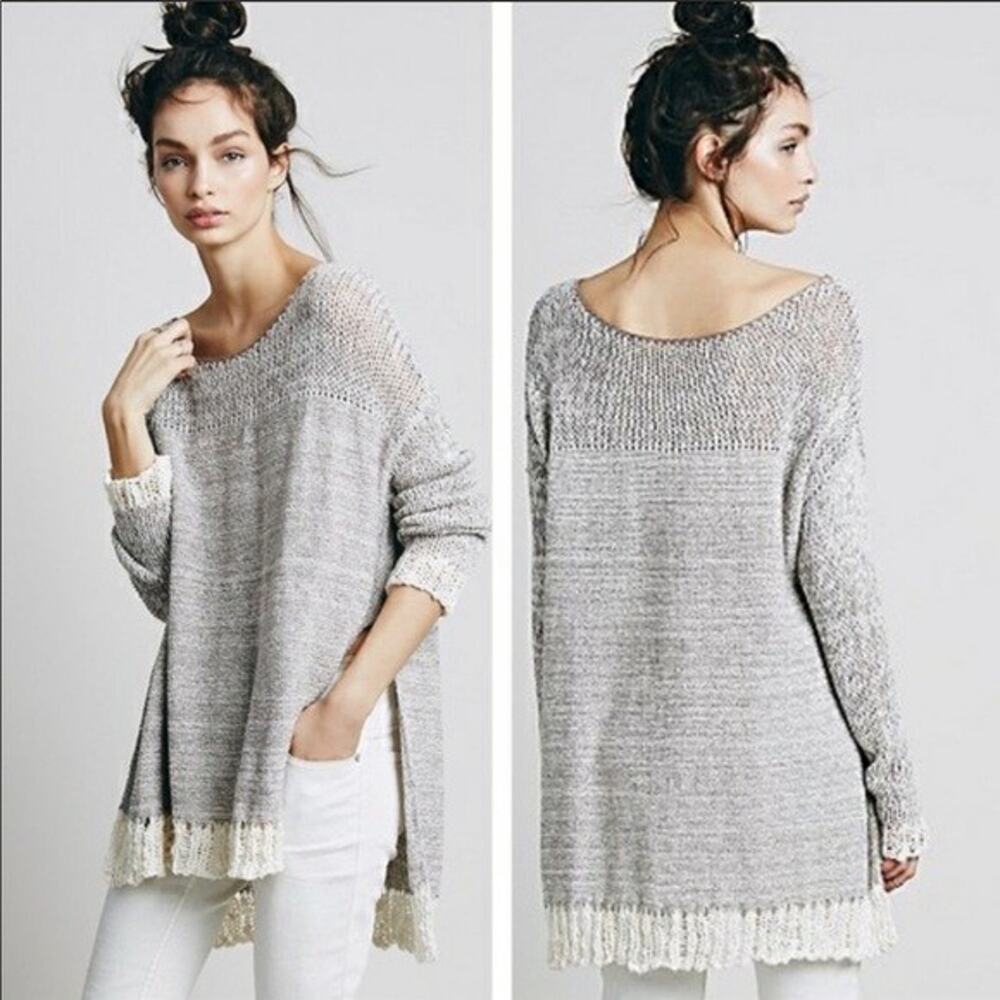 Free People Haiku Pullover Sweater open knit tunic beige ivory size small